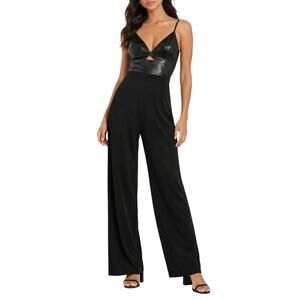 Lulus Fit the Fashion Black Sleeveless Vegan Leather Wide-Leg Jumpsuit Medium